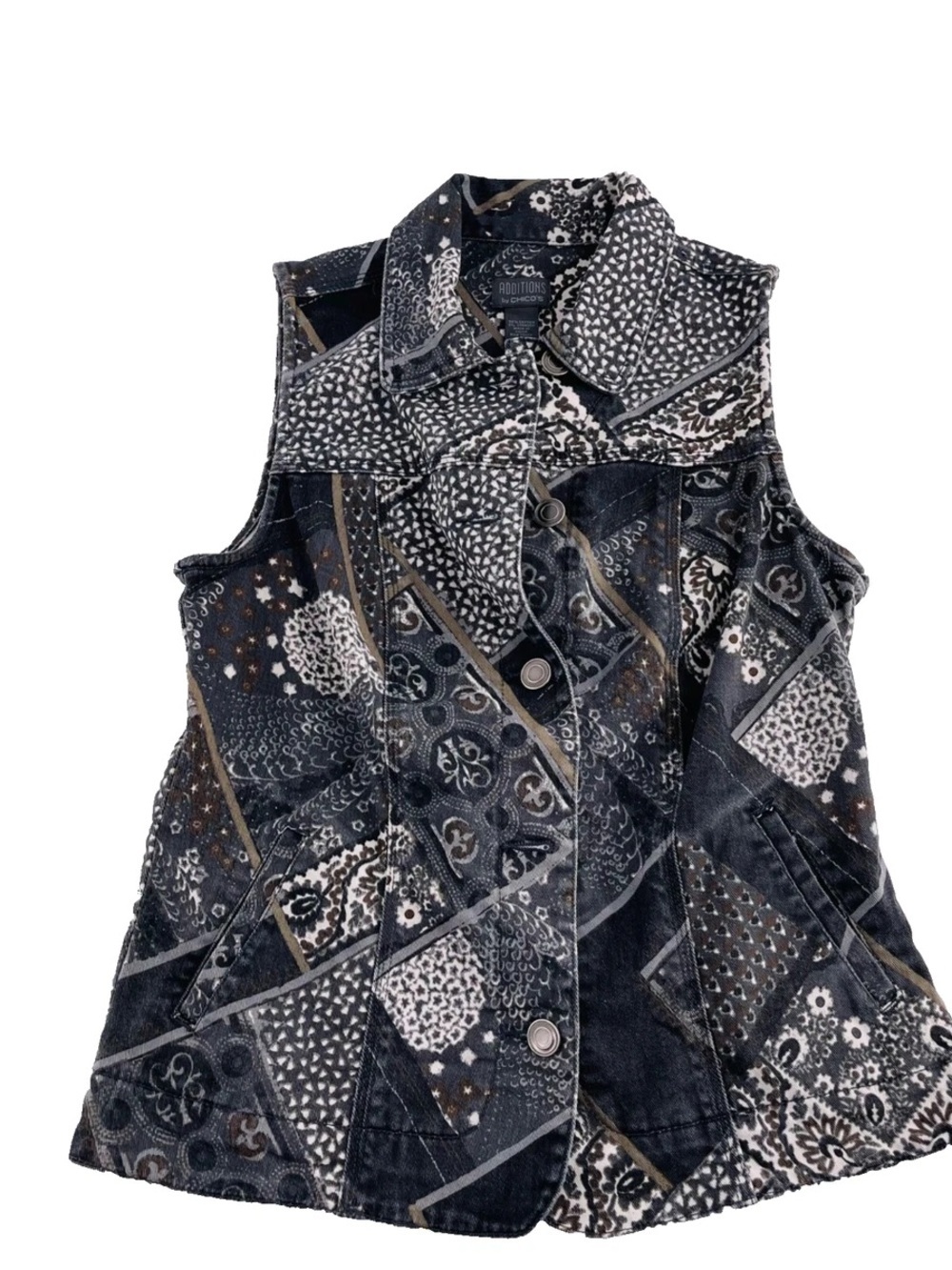 Patchwork Print Vest - Black & Gray Whimsigoth